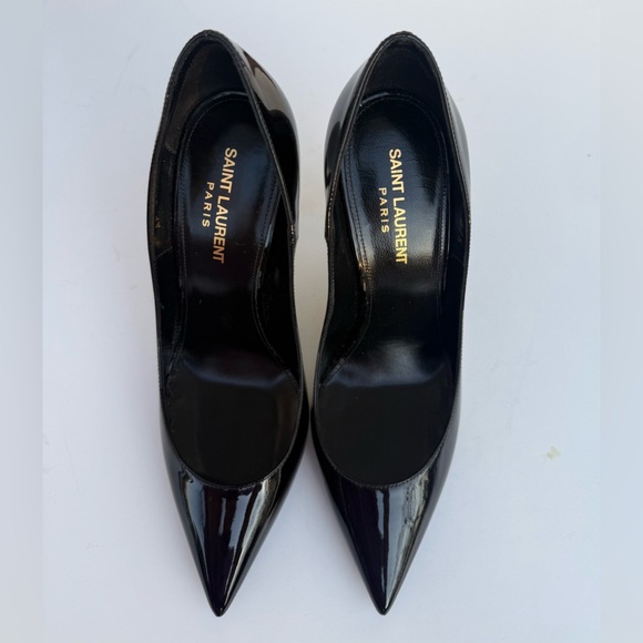 Authentic Saint Laurent Anja 105 Black Patent Leather Pumps Size 7.5 - Picture 2 of 14